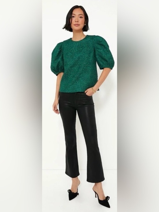 Hyacinth House Tops - Hyacinth House NEW Green Jacquard Floral Puff Sleeve Noelle Blouse Size XS